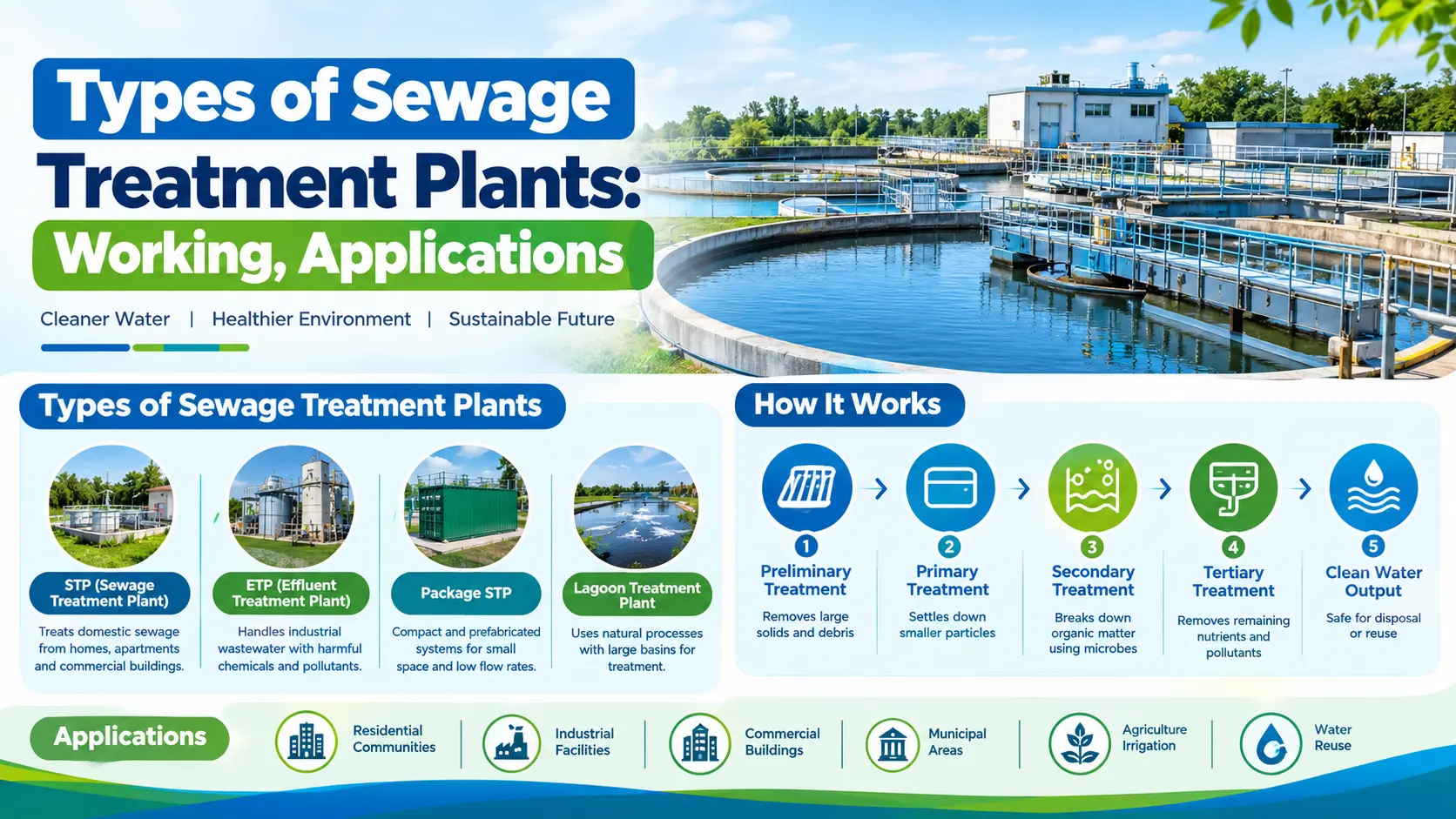 Types of Sewage Treatment Plants Working, Applications
